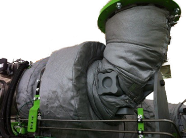 vollisolierter Abgas-Doppelturbolader bei einem Gasmotor.